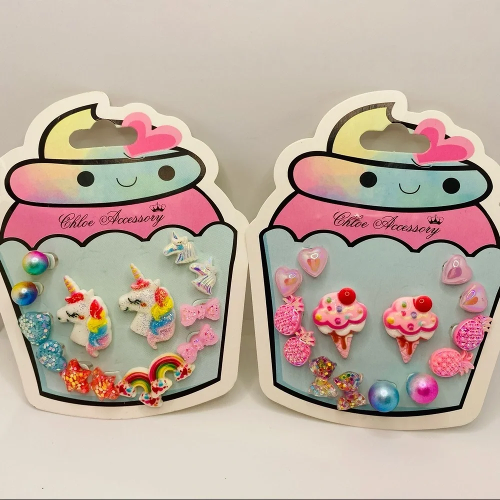 NWT Earrings Pink Unicorn Cup cakes Pineapples Hearts and more! 14 Pairs Pie…